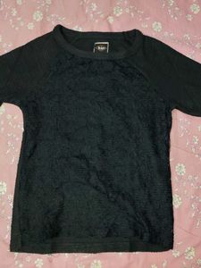 Black Textured Long Sleeve Top