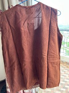 Embroidered Brown Sleeveless Kurta Top