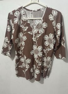 Brown Floral Print Kurti