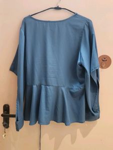 Elegant Blue Wrap Top