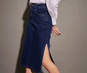 Dark Wash Denim Midi Skirt