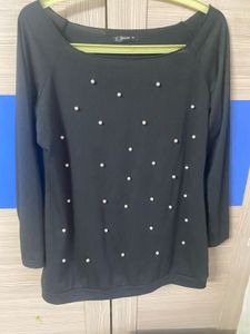 SHEIN Black Pearl Embellished Top