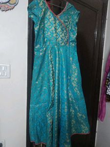 Teal Brocade Anarkali Gown