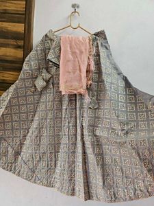 Grey &amp; Pink Lehenga Choli Set