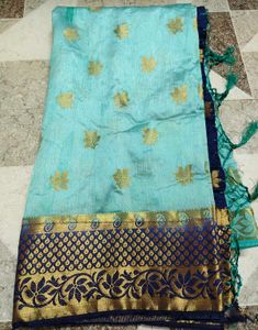 Beautiful Teal Saree with Gold Floral
