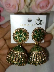 Exquisite Green Jhumka Earrings