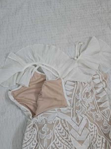 Chic White Ruffle Cold Shoulder Dress bust 34