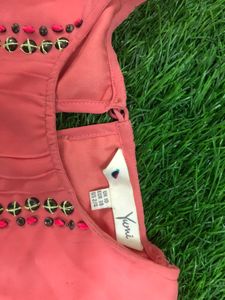 Rumi Beaded Embellished Coral Pink Blouse Top