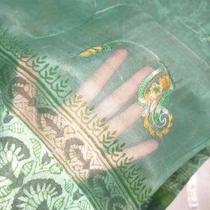 Elegant Green Embroidered Saree