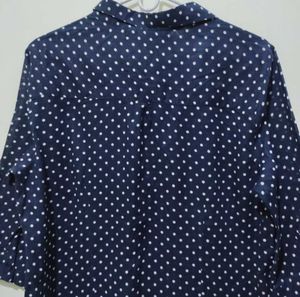 Anasazi Navy Blue White Polka Dot Tunic Top Shirt