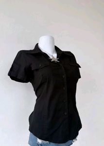 Y2K Black Fitted Button-Up Top