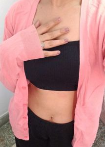 Cozy Pink Cardigan with paded black tube🥰 top
