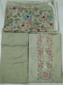 Green linen suit with floral dupatta
