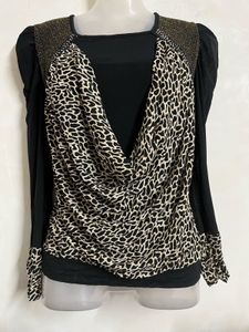 Chic Leopard Print Cowl Neck Top