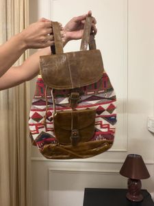 Boho Aztec Print Leather Backpack