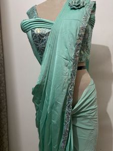 Elegant Mint Green Saree with Embellished Blouse