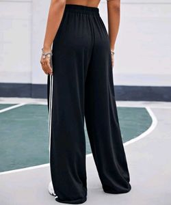 Women Black Wide Leg Track Pants