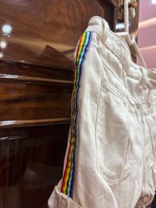 Denim Shorts with Rainbow Stripes