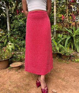 Red Textured Midi Skirt