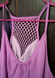 Purple Sheer Cami Top with Crochet Back