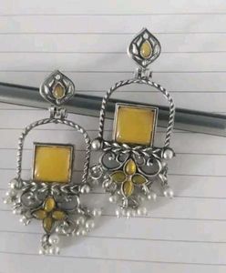 Designer Oxidised Yellow Earrings Pearl Jhumka