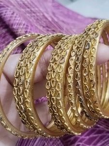 Elegant Golden Glass Bangles Set