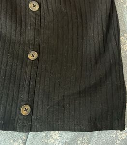 Black Ribbed Button-Up Top