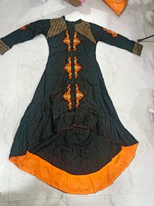Black Kurta with Orange Border