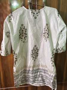 White Kurta with Black &amp; Gold Print