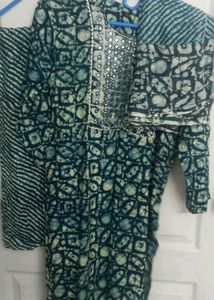 Elegant Teal Printed Kurta with Mirror Work