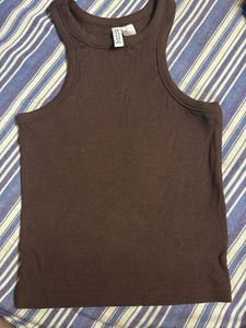 Brown Ribbed Tank Top