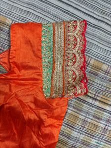 Orange Embroidered Silk Saree with Blouse