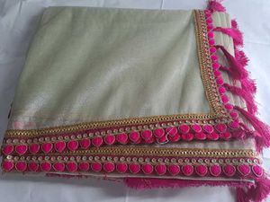 Women's Super Net Saree with Pink Embroidered