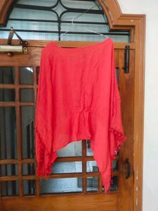 Coral Tunic Top with Pom-Poms