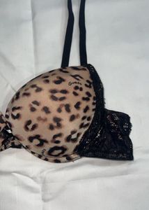 GUESS Leopard Print Bra with Lace Details