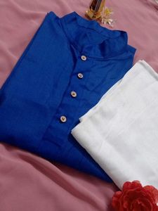 🤩💙Blue Kurta with White Pajama Set
