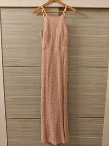 Pink Lace Maxi Dress with side slit