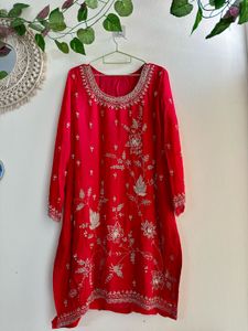 Rose Red Heavy handwork embroidered Sharara Set