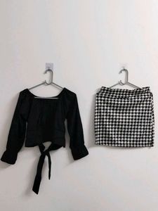 Black Top & Houndstooth Skirt Set