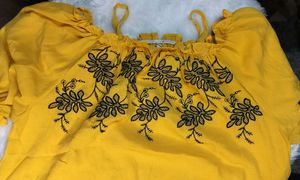 Yellow Off-Shoulder Embroidered Top