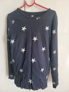 Navy Blue Star Print Long Sleeve Top