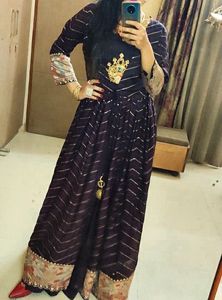 Elegant Dark Purple Ethnic Gown ( Jacket Style)