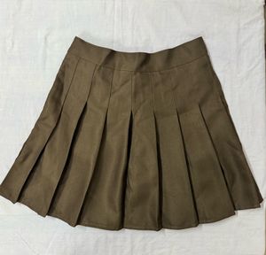 Pleated Brown Mini Skirt