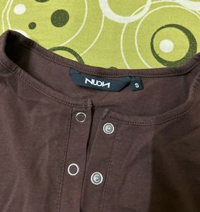Sleeveless Brown Henley Top