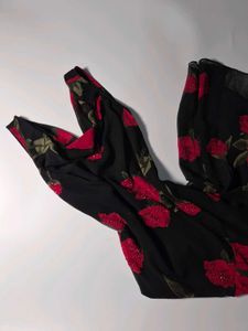 Eva Blue Y2K Beaded Black Rose Print Dress