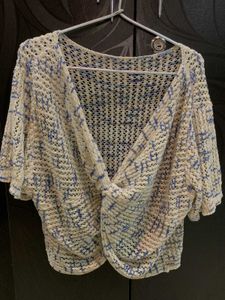 Crocheted Open Weave Cropped Cardigan
