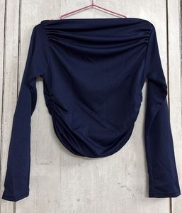 Navy Ruched Long Sleeve Top