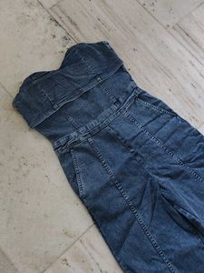 Blue Denim Strapless Jumpsuit