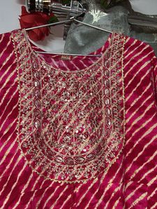 Beautiful Rose pink Bandhani Anarkali suit