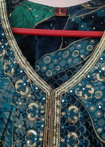 Teal Printed Kurti Set (with Dupatta)